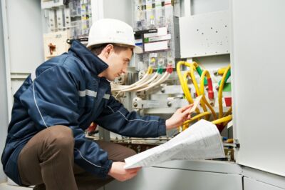 maintenance and repair personnel checking data plates